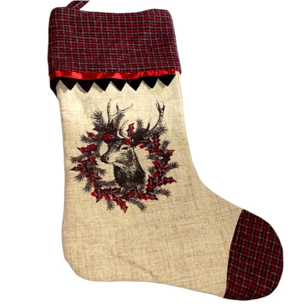 Festive Red & Beige Holiday Stocking – Classic Christmas Decor